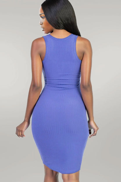 Casual Ribbed Split Neck Bodycon Dress Chive blossom