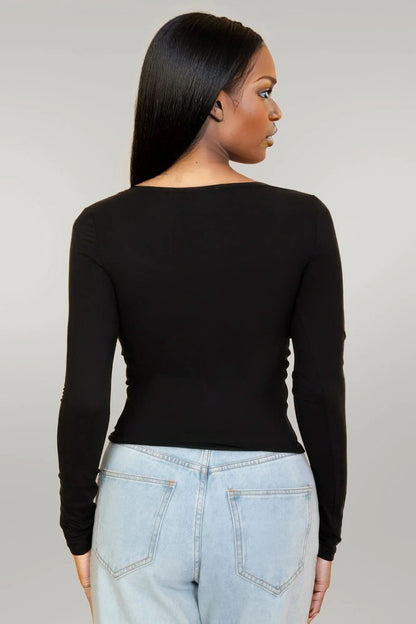 Square Neck Long Sleeve Top Black