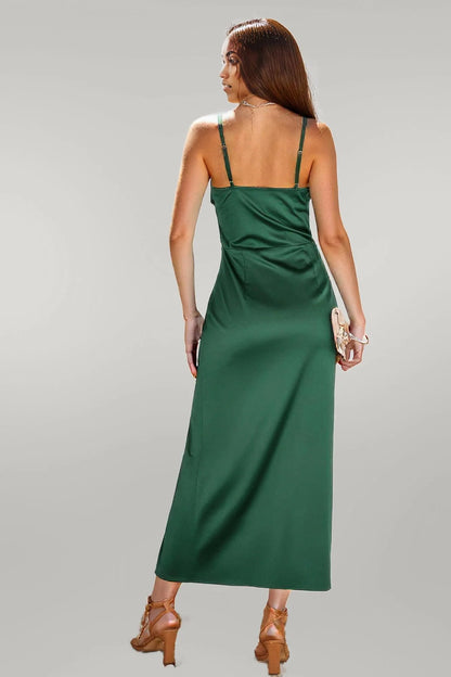 Spaghetti Strap Cowl Neck Split Midi Slit Dress