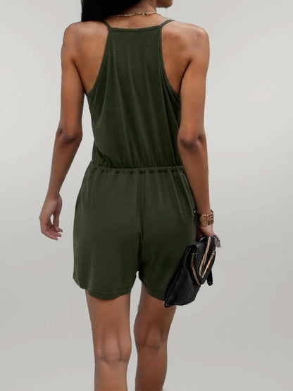 Button Sleeveless Spaghetti Strap Cami Romper