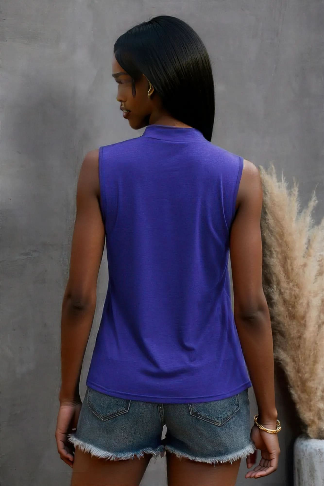 Solid Cold Cut Out Shoulder Sleeveless Top