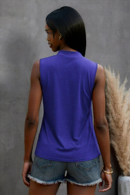 Solid Cold Cut Out Shoulder Sleeveless Top