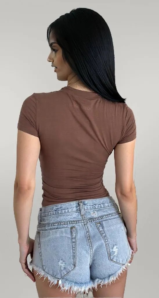 Scoop Neck Short Sleeve Crop Slim T Shirt