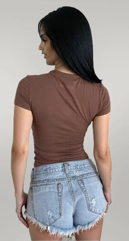 Scoop Neck Short Sleeve Crop Slim T Shirt
