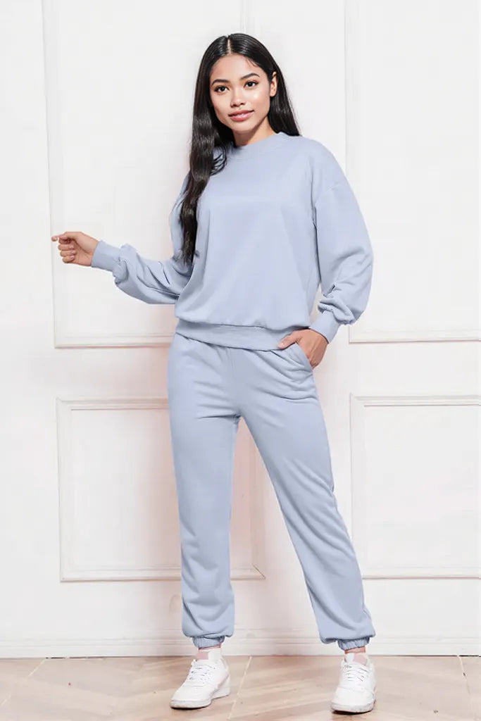 Round Neck Long Sleeve Sweatshirt and Pants Set