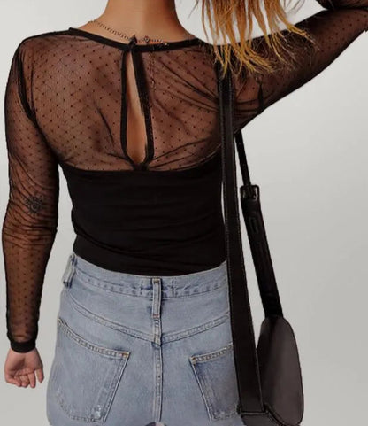 Mesh Sleeve Square Neck Bodysuit