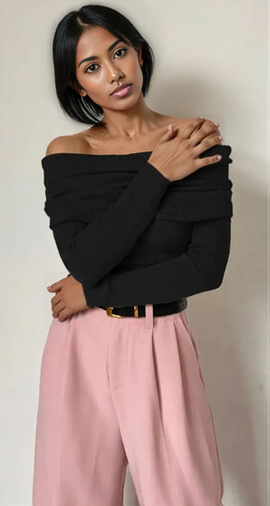 Off-Shoulder Long Sleeve Knit Top