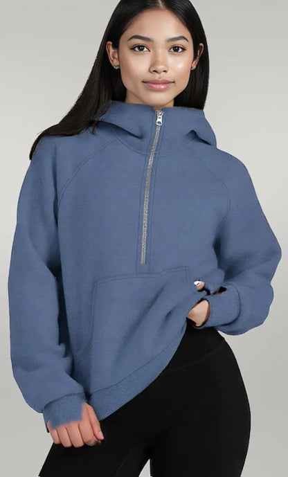 Half-Zip Hoodie with Kangaroo Pocket