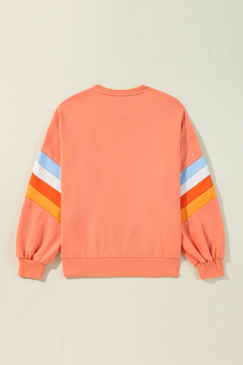 Flamingo Rainbow Striped Sleeve Crew Neck Loose Sweatshirt