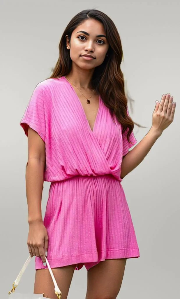 Surplice Short Sleeve Romper