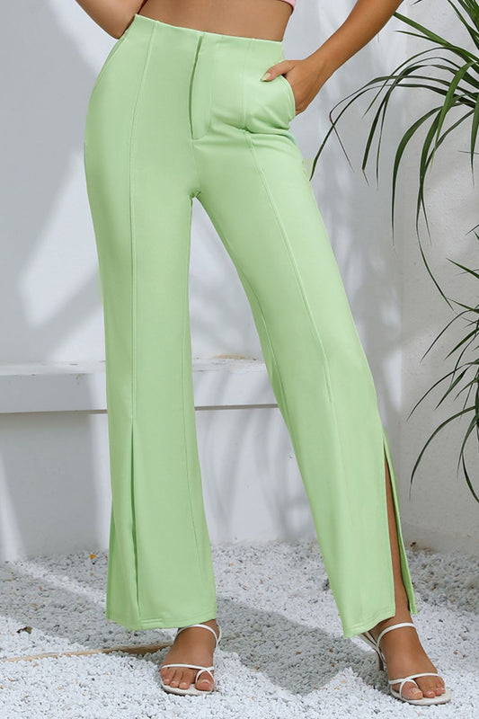 Slit High-Rise Flare Pants Neon Green