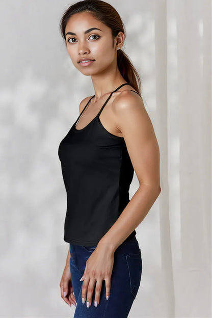 Basic Bae Full Size Round Neck Slim Cami Black