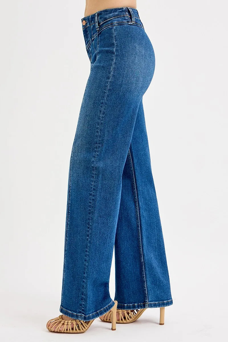 RISEN Seam Detail Wide Leg Jeans Dark
