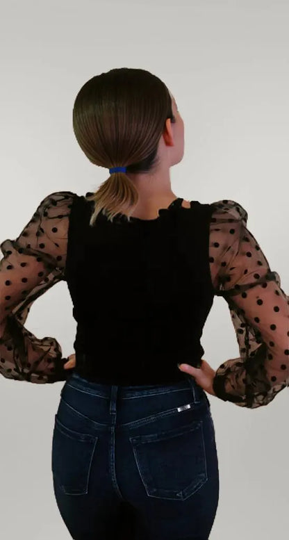 Mesh Patchwork Square Neck Blouse