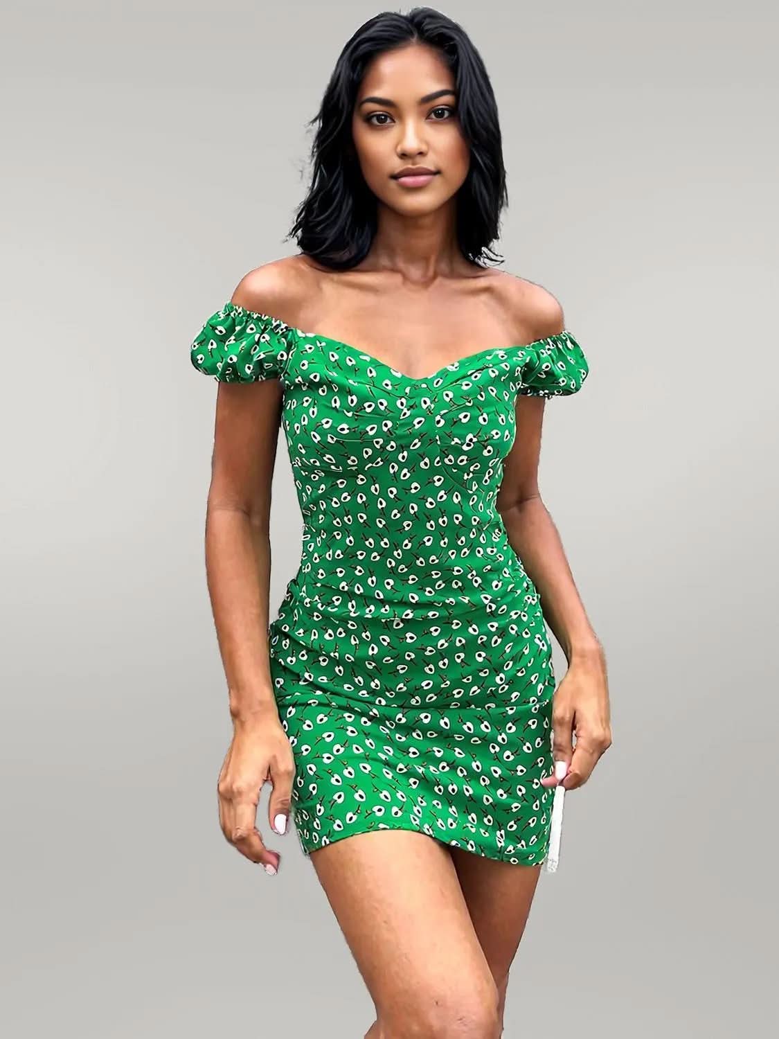 Printed V-Neck Short Sleeve Mini Dress