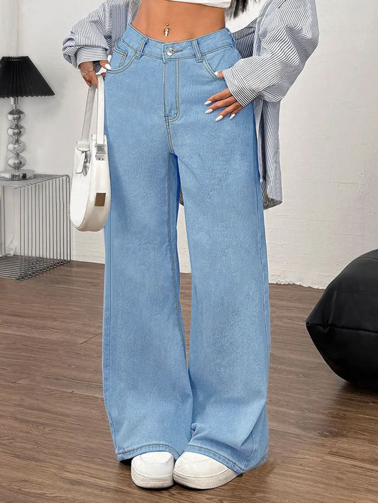 Embroidered Bow Back Wide Leg Jeans Light