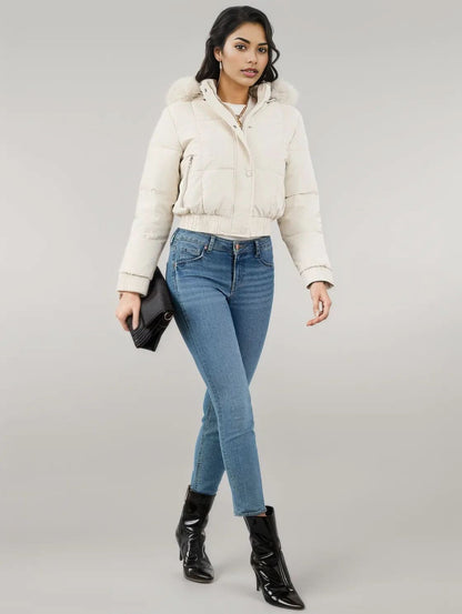 Pocketed Long Sleeve Cropped Hooded Winter Coat