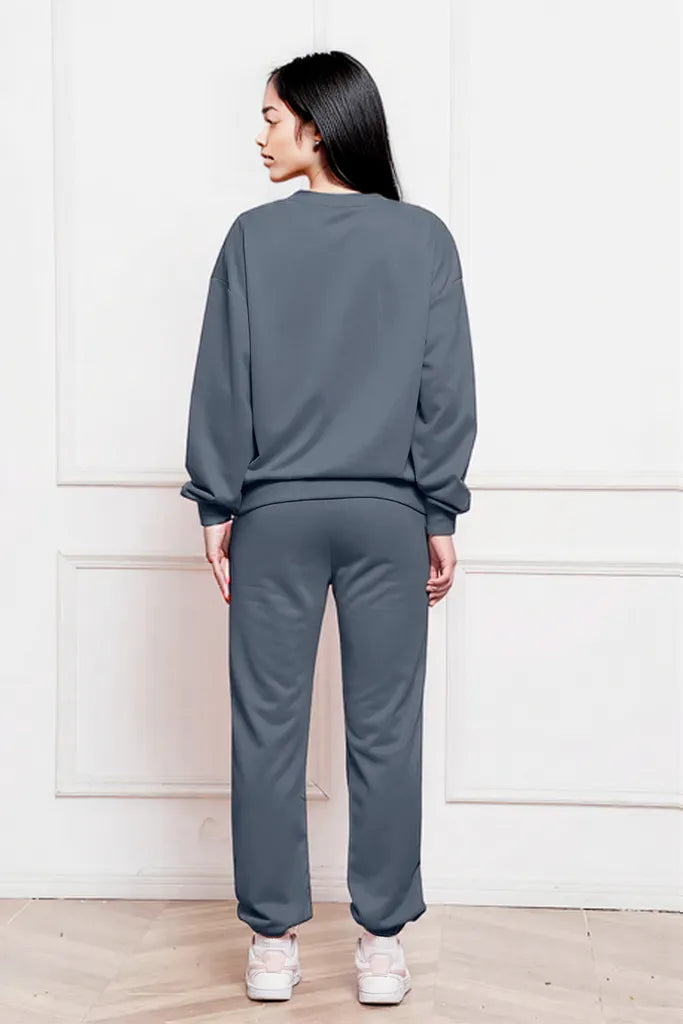 Round Neck Long Sleeve Sweatshirt and Pants Set