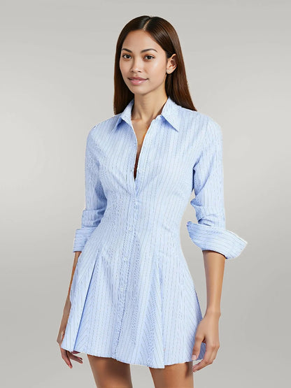 Striped Button Up Shirt Dress Light Blue