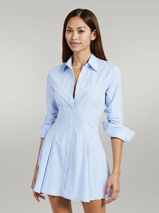 Striped Button Up Shirt Dress Light Blue