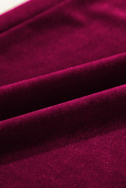 Black Solid Drawstring Waist Wide Leg Pants Burgundy 95%Polyester+5%Elastane