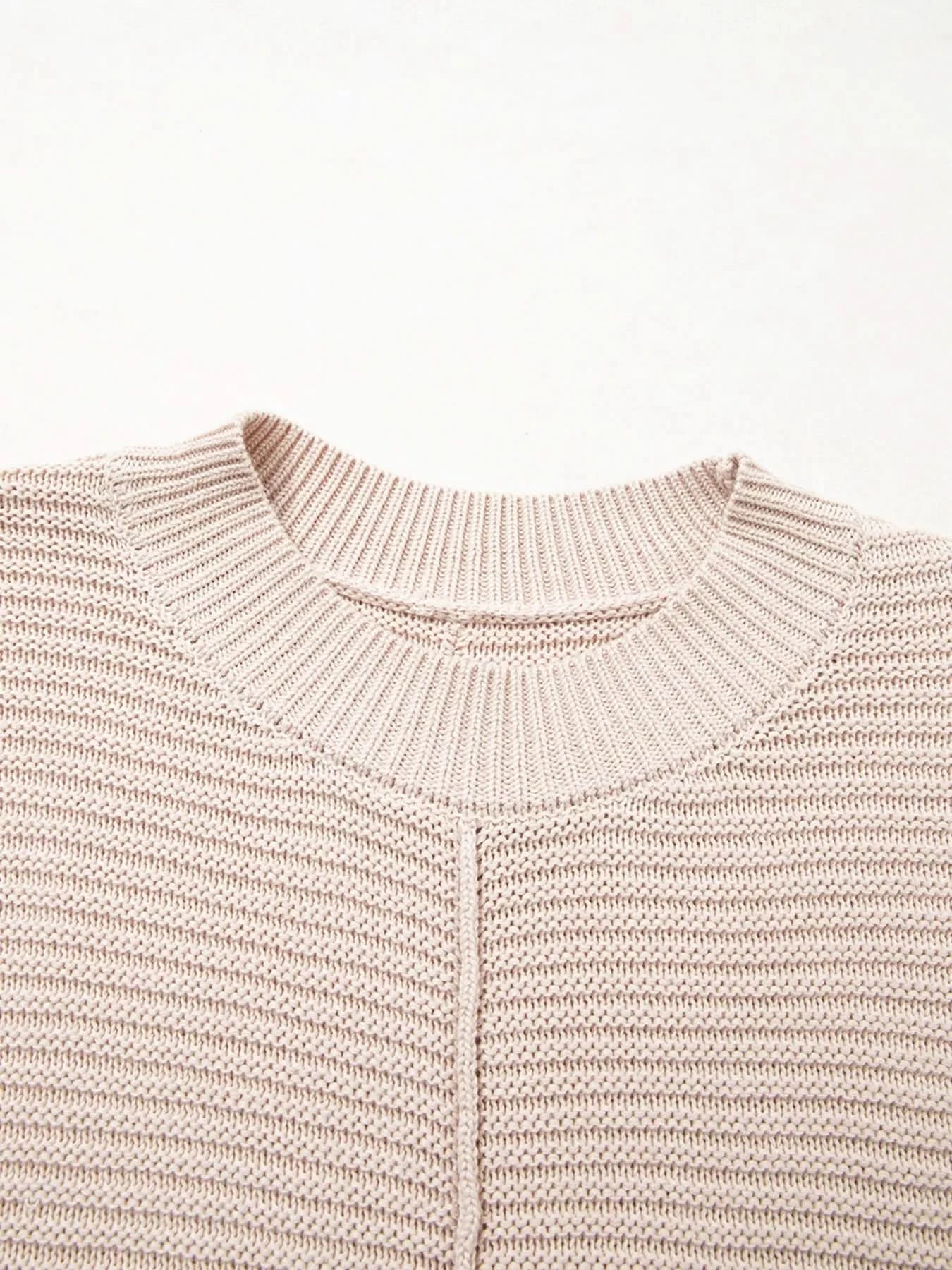 Texture Knitted Dropped Shoulder Sweater Khaki
