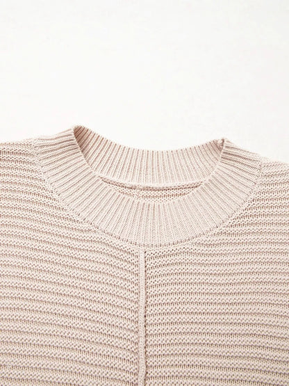 Texture Knitted Dropped Shoulder Sweater Khaki