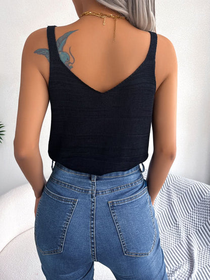 Openwork Scoop Neck Knit Tank Top Black