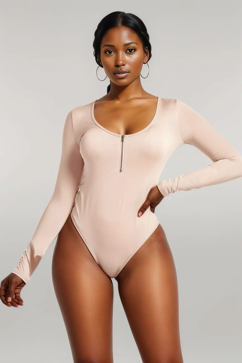 Half Zip Scoop Neck Long Sleeve Bodysuit