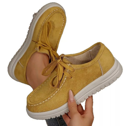 Lace Up Round Toe Loafers Yellow