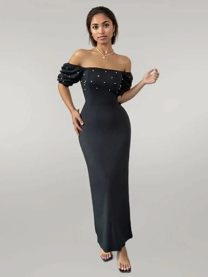 Off Shoulder Short Sleeve Maxi Dress