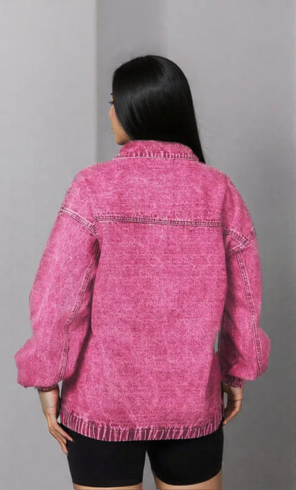 Zip Collar Long Sleeve Denim Top
