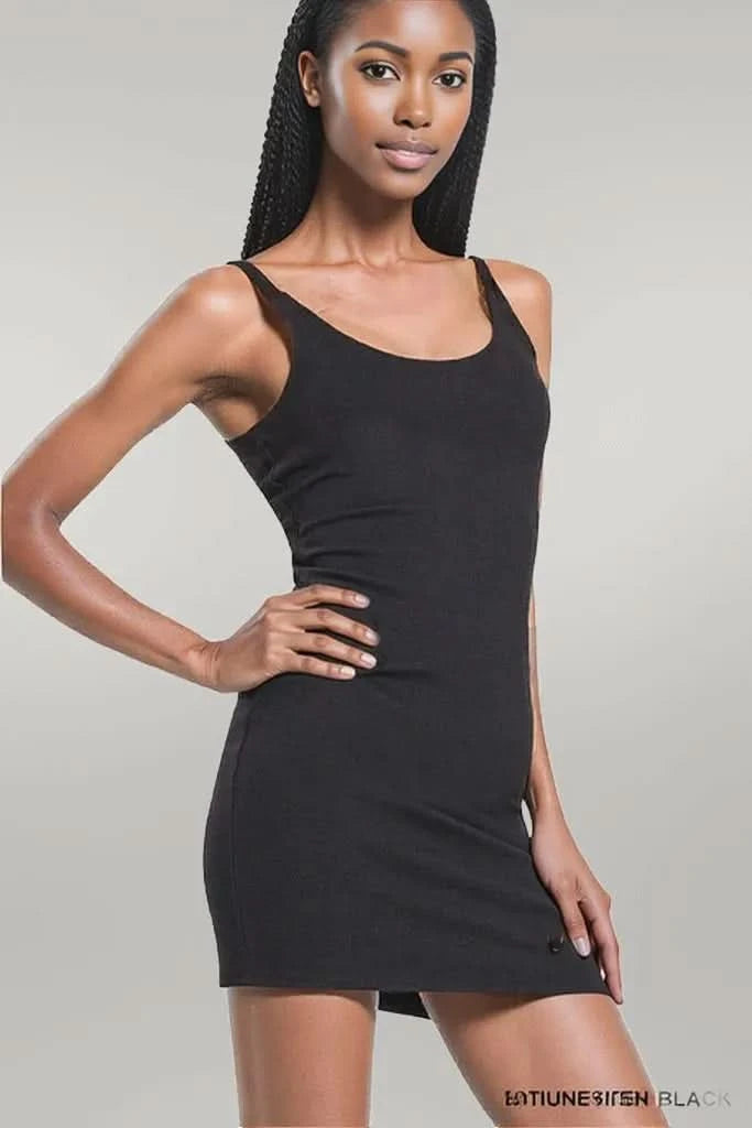 Zenana Ponte Spaghetti Strap Bodycon Mini Dress BLACK