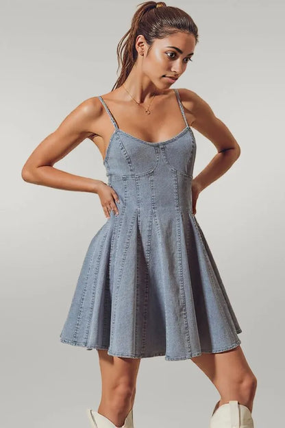 SO ME A Line Fit and Flare Denim Mini Dress DENIM
