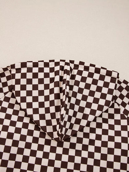 Checkered Drawstring Hoodie and Pants Set Plaid
