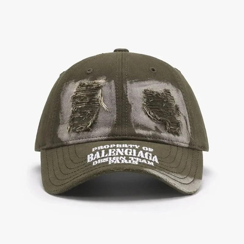Distressed Letter Cotton Baseball Cap Taupe One Size