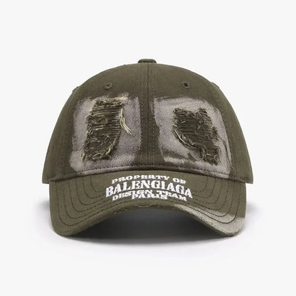 Distressed Letter Cotton Baseball Cap Taupe One Size