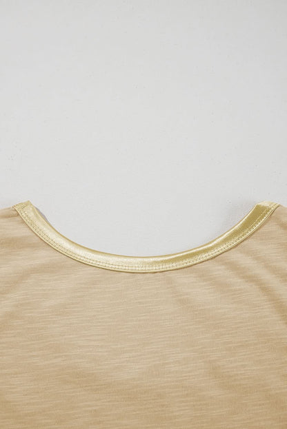 Tan Metallic Sheen Edge Scoop Neck Tank Top