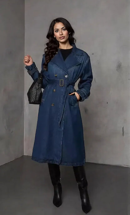 Button Up Long Sleeve Longline Denim Jacket