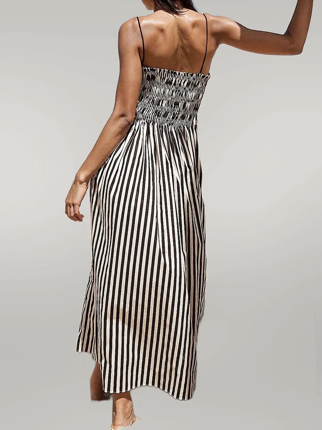 Smocked Striped Square Neck Cami Dress