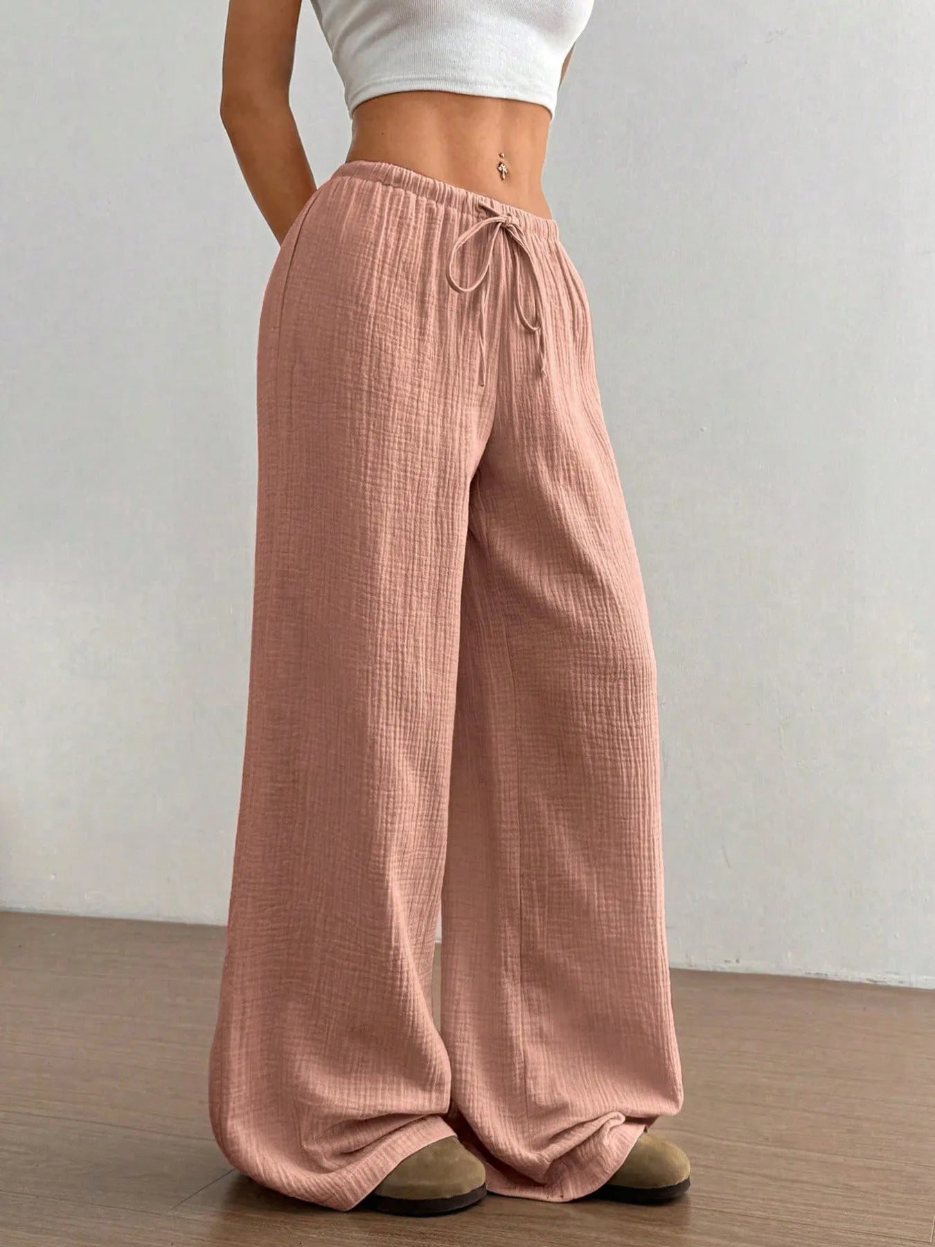 Drawstring Wide-Leg Casual Pants