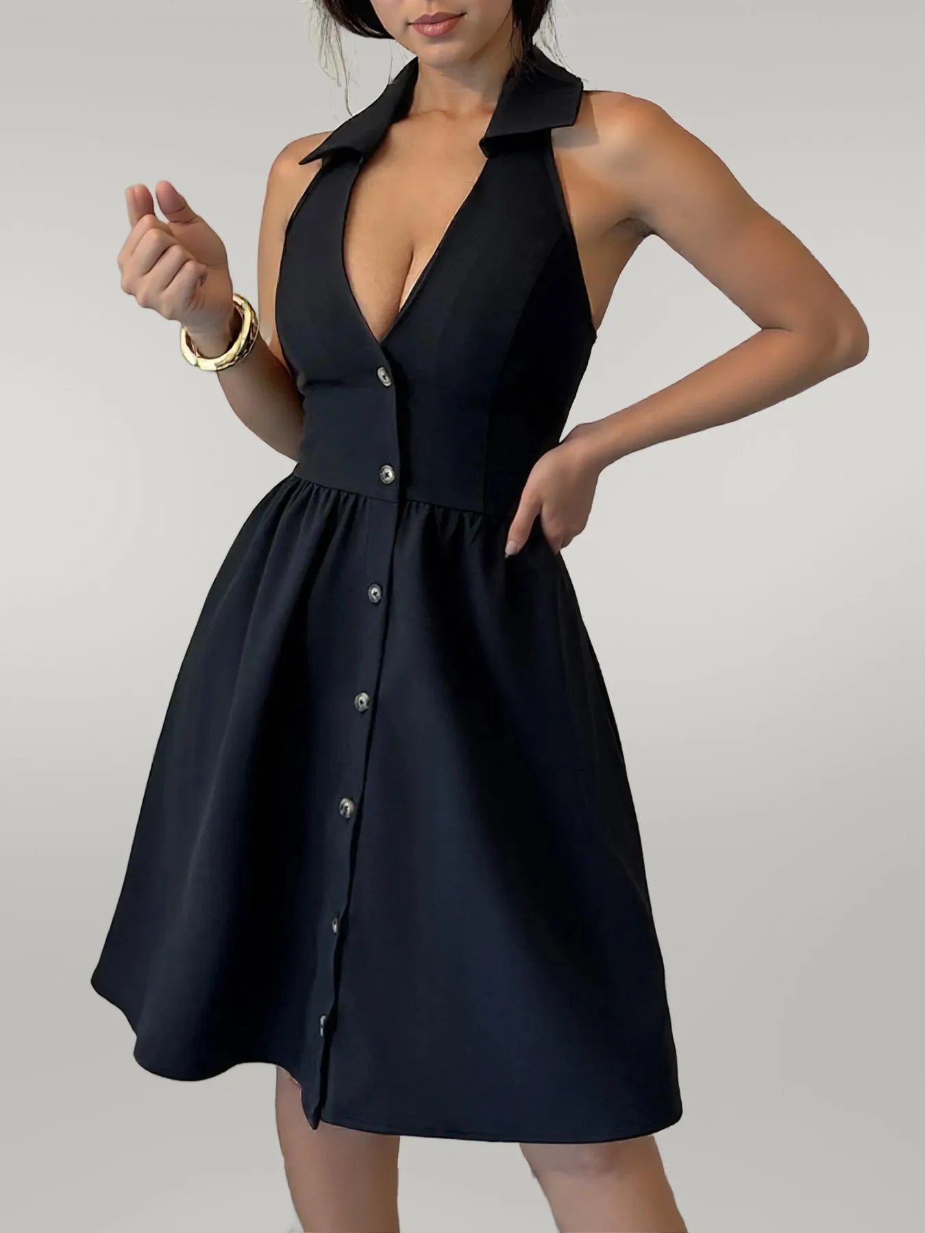 Halter Neck Sleeveless Mini Dress Black
