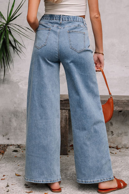 Dusk Blue Medium Wash Super Wide Leg Denim Pants Dusk Blue