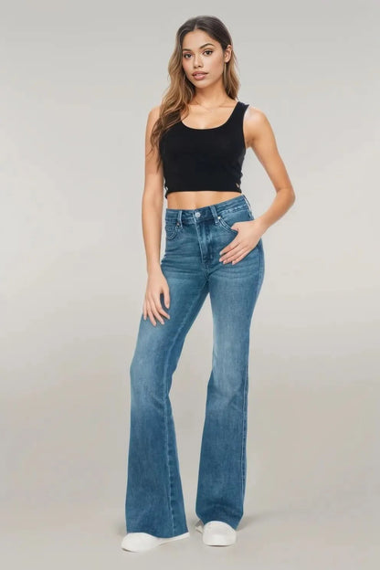 Judy Blue Full Size Tummy Control Cut Hem Flare Jeans