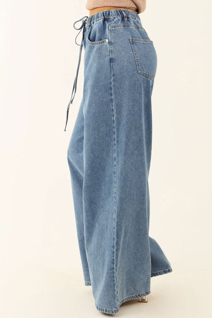 Dusk Blue Medium Wash Super Wide Leg Denim Pants Dusk Blue