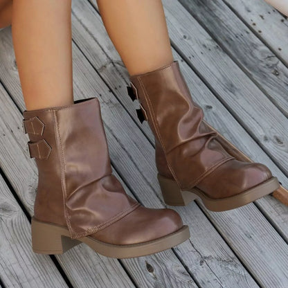 Round Toe Block Heels Boots