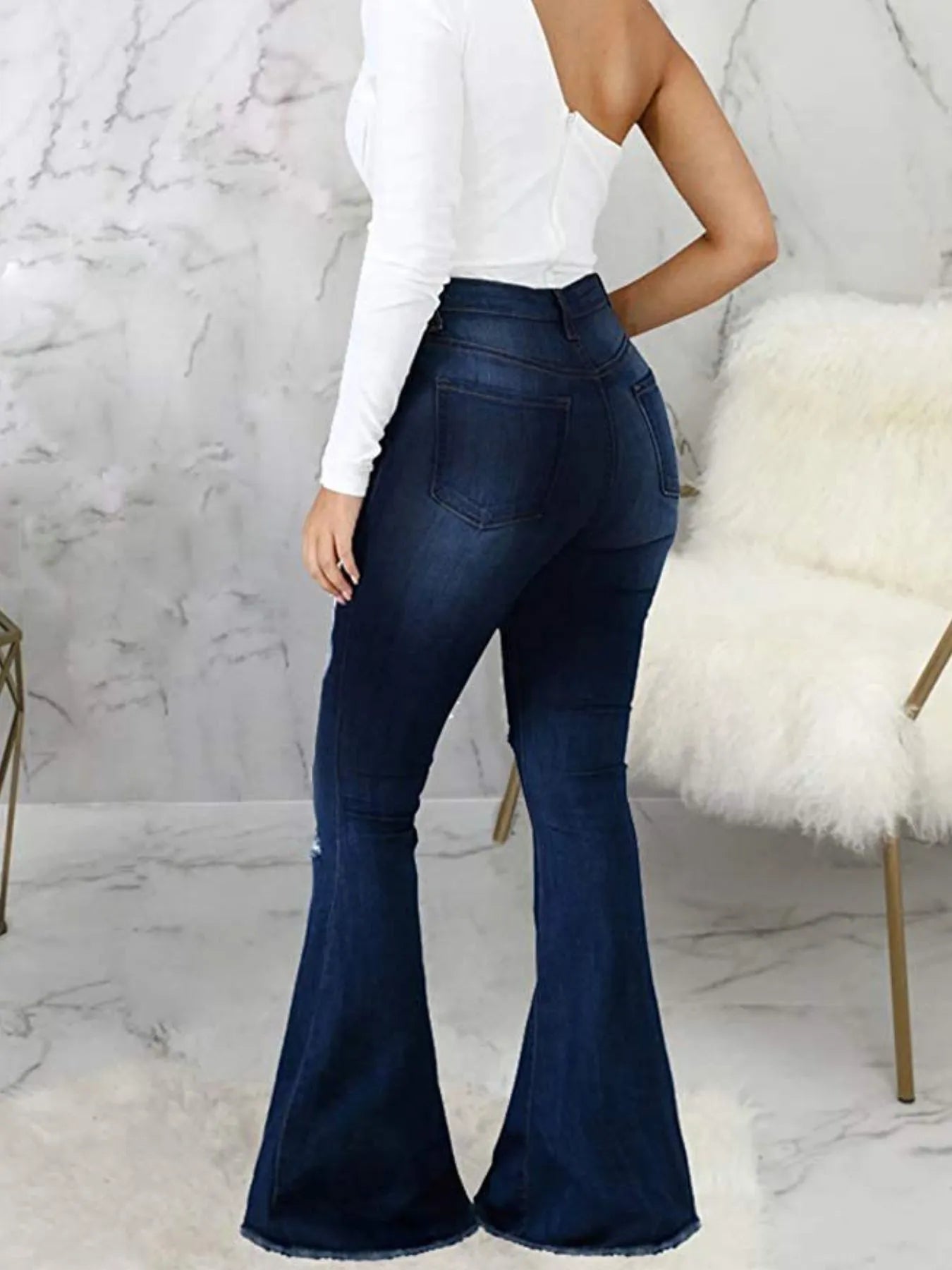 Full Size Distressed Raw Hem Flare Jeans