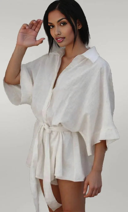 Collared Neck Half Sleeve Romper