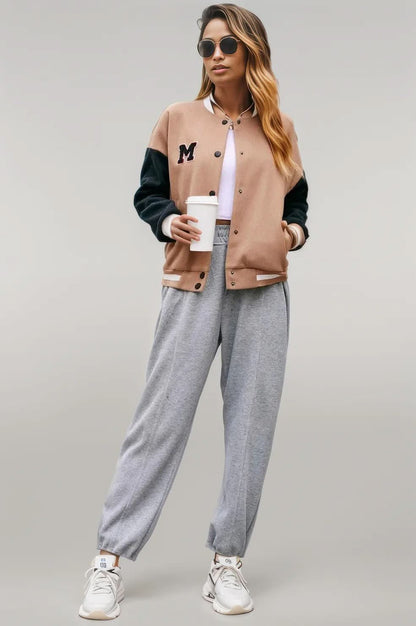 Ivy Lane Contrast Baseball Collar Snap Down Jacket