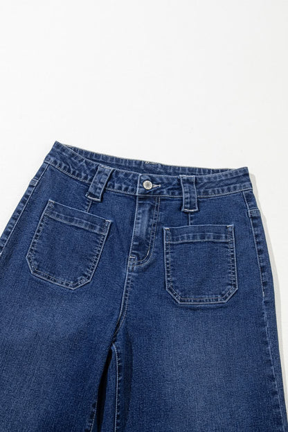 Sail Blue Wide Leg Pocketed High Waist Jeans Sail Blue 71%Cotton+27.5%Polyester+1.5%Elastane